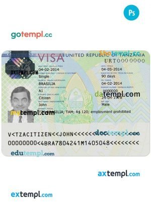 TANZANIA travel visa PSD template, fully editable