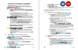 free arkansas partnership agreement template, Word and PDF format