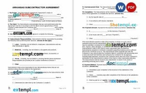 free arkansas subcontractor agreement template, Word and PDF format