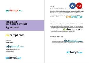 free car sale contract agreement template in Word and PDF format