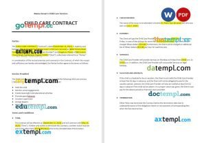 free child care contract template, Word and PDF format