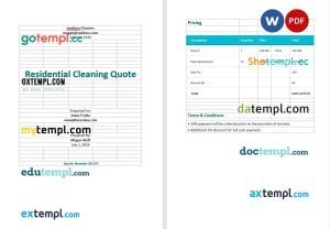 free cleaning contract quotation template in Word and PDF format