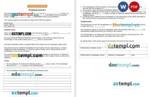 free cleaning contract template in Word and PDF format