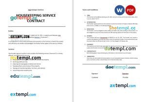 free cleaning service business contract template in Word and PDF format