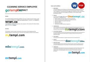 free cleaning service employee contract template in Word and PDF format