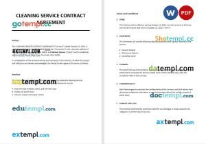free cleaning services contract agreement template in Word and PDF format