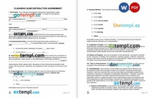 free cleaning subcontractor agreement template in Word and PDF format