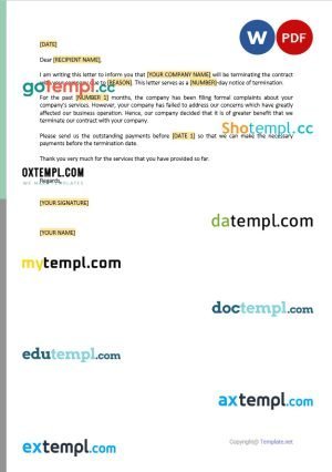 free contract termination letter due to poor performance template, Word and PDF format
