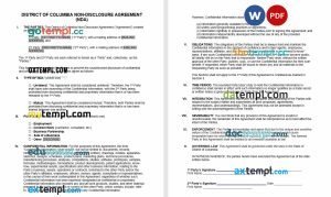 free district of columbia non-disclosure agreement NDA template, Word and PDF format