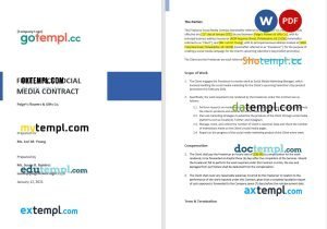 free freelance social media contract template, Word and PDF format