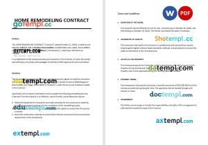 free home remodeling contract template, Word and PDF format
