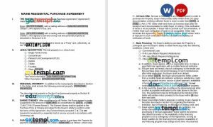 free maine residential purchase agreement template, Word and PDF format