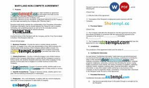 free Maryland non-compete agreement template, Word and PDF format