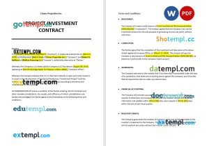 free project investment contract template, Word and PDF format
