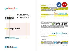 free purchase contract template, Word and PDF format
