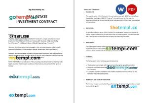 free real estate investment contract template, Word and PDF format
