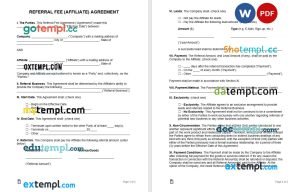free referral fee affiliate agreement template, Word and PDF format