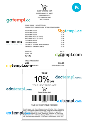 SUPER GROCERY MART payment receipt PSD template