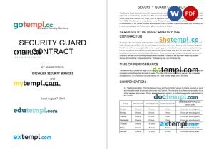 free security guard contract template, Word and PDF format