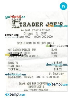 TRADER JOE’S cash receipt PSD template