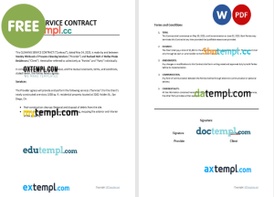 free cleaning services contract agreement invoice template, Word and PDF format