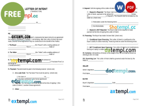 free letter of intent template, Word and PDF format