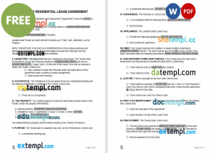 free standard residential lease agreement template, Word and PDF format