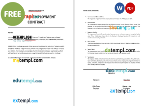 free startup employment contract template, Word and PDF format