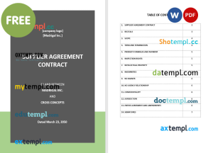 free supplier agreement contract template, Word and PDF format