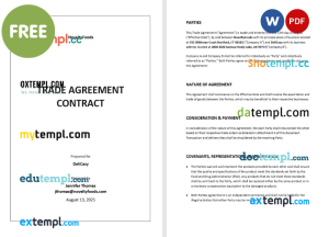 free trade agreement contract template, Word and PDF format