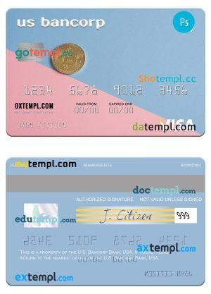 USA U.S. Bancorp Bank visa card template in PSD format