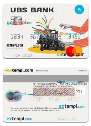 USA UBS Bank mastercard template in PSD format