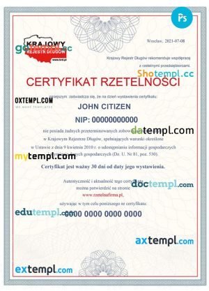 Poland business certificate PSD template, with fonts