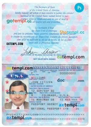 USA passport template in PSD format, pre-2007