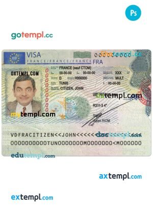 France Schengen Visa template in PSD format, 2018 – present