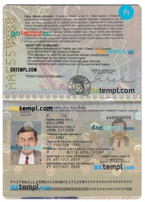Italy passport template in PSD format, version 2