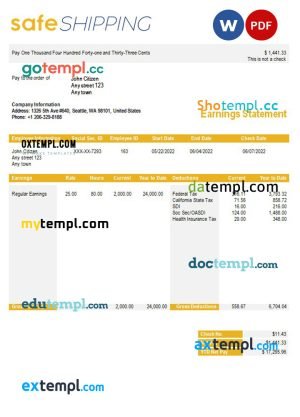 safe shipping company payroll template in Word and PDF formats