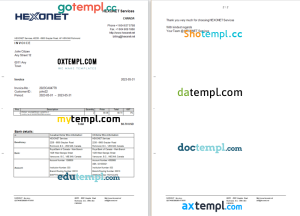 Canada Hexonet Services invoice Word and PDF template, 2 pages