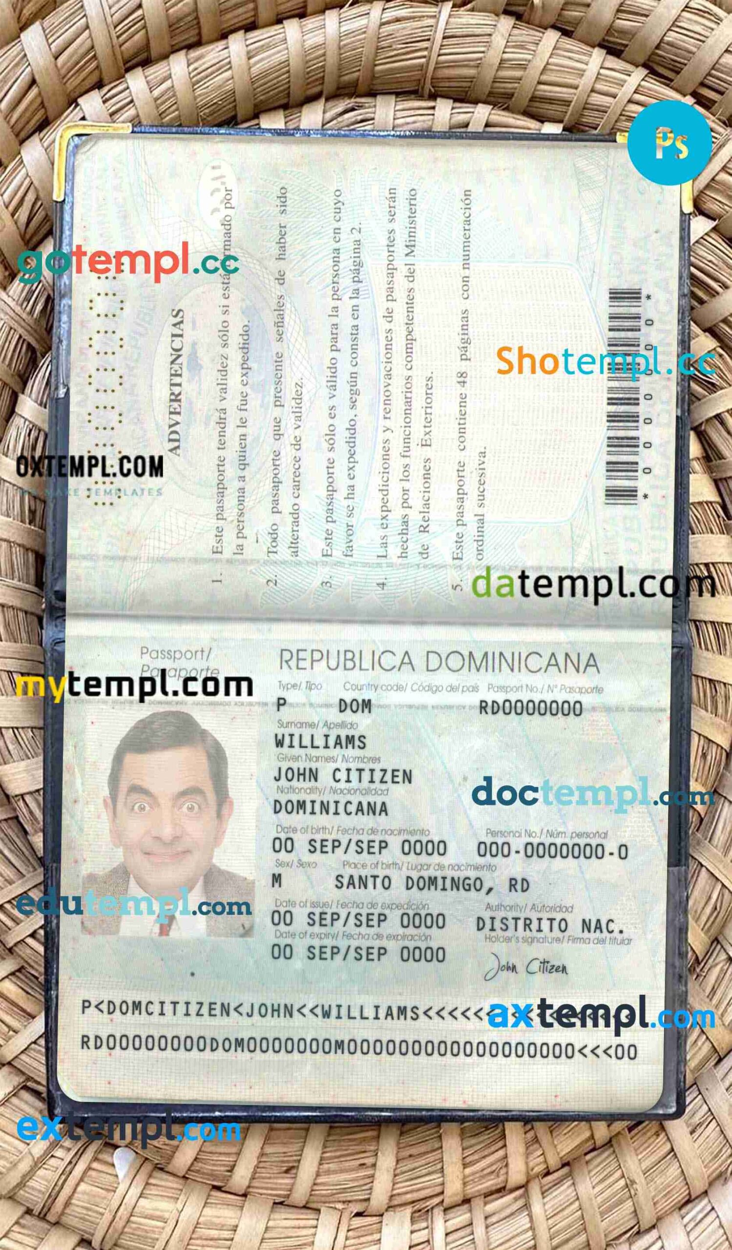 Dominican Republic passport psd files, editable scan and snapshot sample, 2 in 1