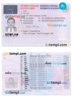 Slovenia driving license template in PSD format, with fonts