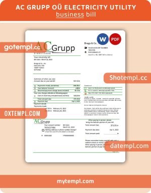AC Grupp OÜ electricity business utility bill,PDF and WORD template