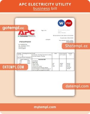 APC electricity business utility bill, Word and PDF template
