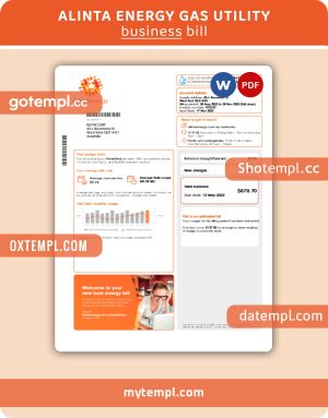 Alinta energy gas  business utility bill, Word and PDF template
