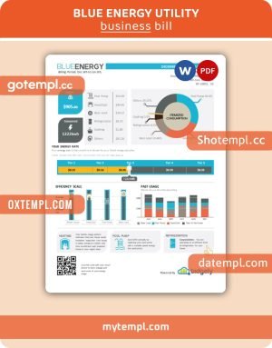 Blue Energy business utility bill, Word and PDF template