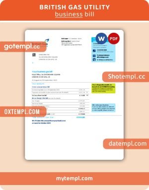 British Gas business utility bill, Word and PDF template