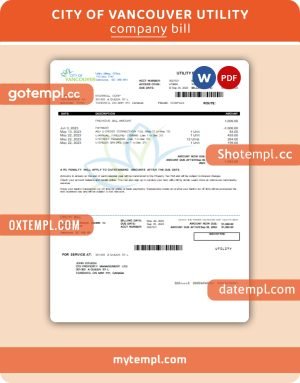 City of Vancouver business utility bill, Word and PDF template