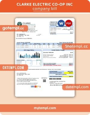 Clarke Electric Co-Op Inc business utility bill, Word and PDF template