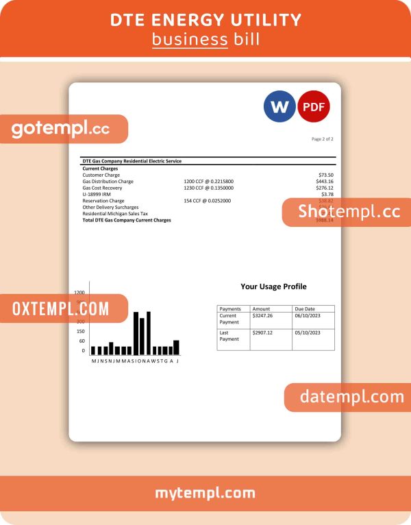 Al Ain Distribution Company business utility bill, Word and PDF template, 2 pages