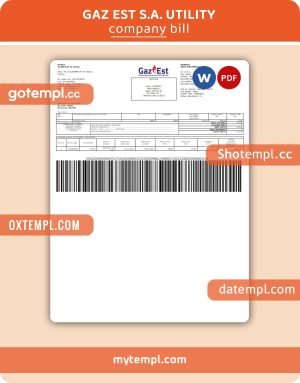 Gaz Est S.A. business utility bill, Word and PDF template