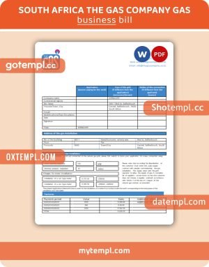 South Africa The GAS Company gas business utility bill, Word and PDF template